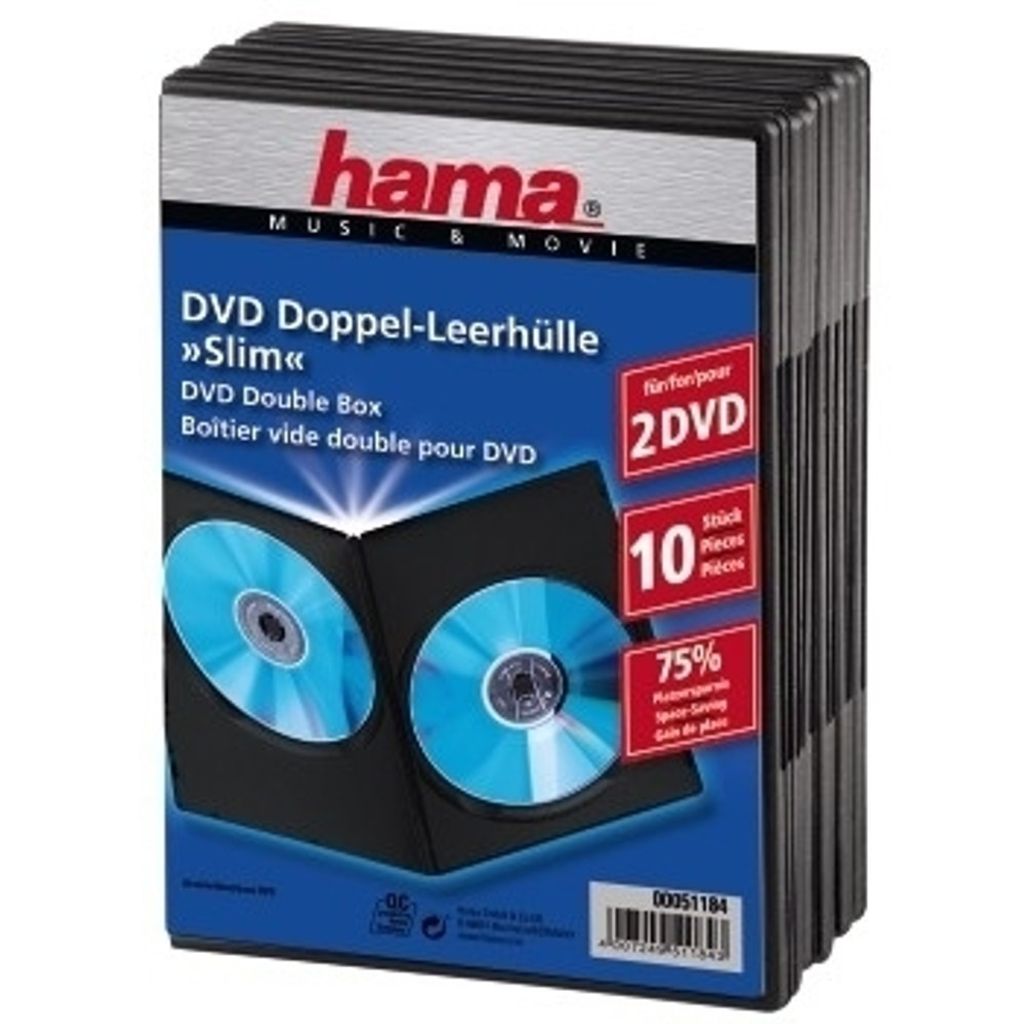 Hama DVD Slim Double-Box 10, Black, 2 Disks, Schwarz, 192 Produktbild 
