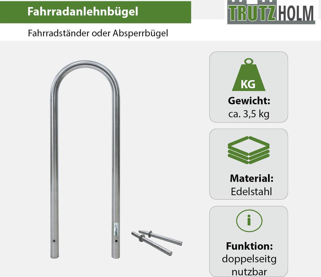 2 x Fahrradanlehnbügel 115 x 41 cm Edelstahl Ø 49 mm grau Produktbild 2