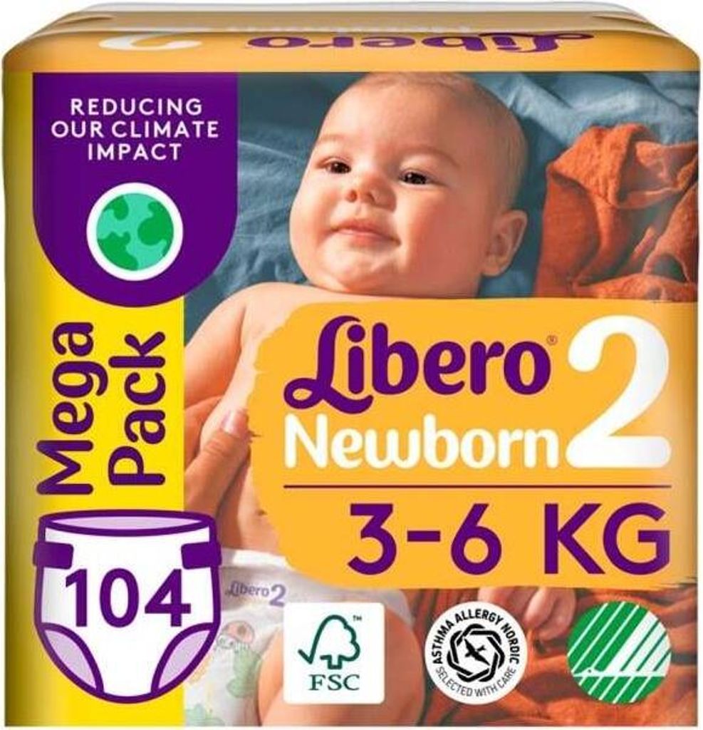 Libero Newborn 2 Mega Pack (104 pezzi) 3 - 6 kg Immagine del prodotto 