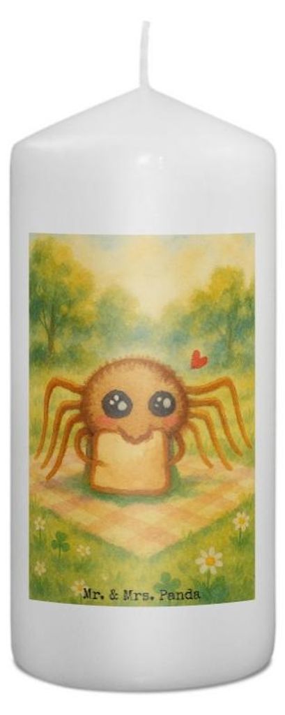 Mr. & Mrs. Panda Kerze Spinne Agathe Sandwich Design 15 x 7 cm - Weiß - Geschenk, Bedruckte, Glück, Erinnerungslicht, Zylinderkerze, Verfressen, ...