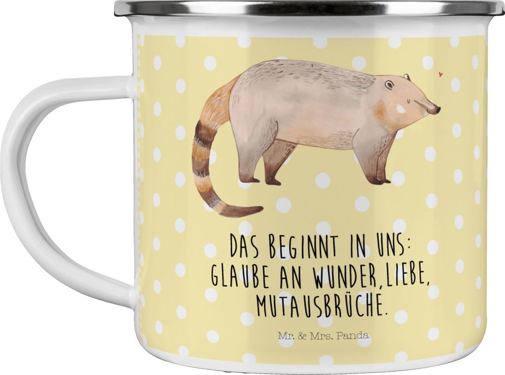Mr. & Mrs. Panda Haferl Nasenbaer - Gelb Pastell - Geschenk, Nasenbär, Pott, becher emaille, Lustige Sprüche, Rüsselbär, Tasse, Nasenbären, Mo...