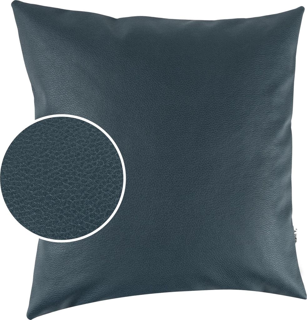 Dekokissen 40x40cm ohne Füllung KUMO atmungsaktive Kunstleder Kissenbezug Zierkissen Einfarbig Leder-Optik UNI Grünblau