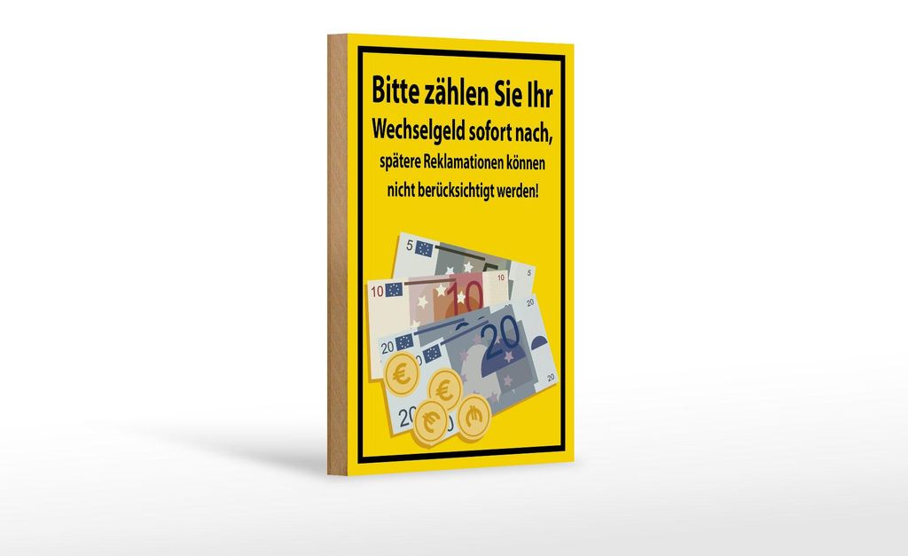 Holzschild Hinweis 18x12cm Bitte Zählen sie ihr Wechselgeld