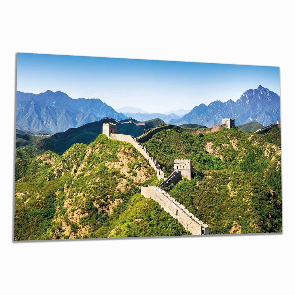 Wallario Herdabdeckplatte aus Glas, Größe 90 x 52 cm 1-teilig, Motiv Die Chinesische Mauer - Wahrzeichen in China im Sommer