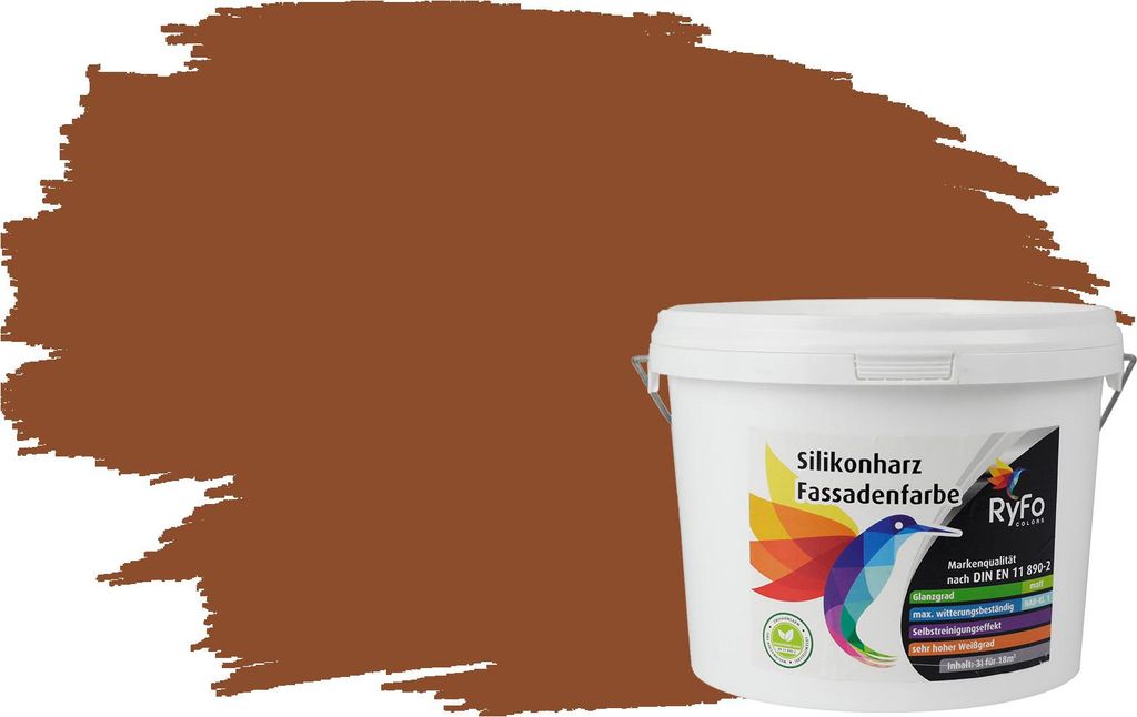RyFo Colors Silikonharz Fassadenfarbe Lotuseffekt Trend Nussbaum 3l - bunte Fassadenfarbe, weitere Braun Farbtöne und Größen erhältlich, Deckkr...