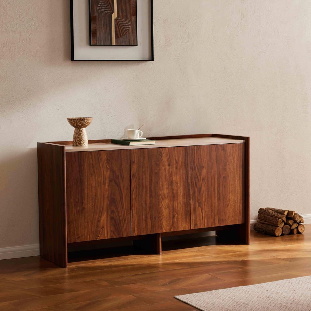 Modernes rechteckiges Sideboard mit 3 Türen L140 cm dunkles Holz - Oviala Gina