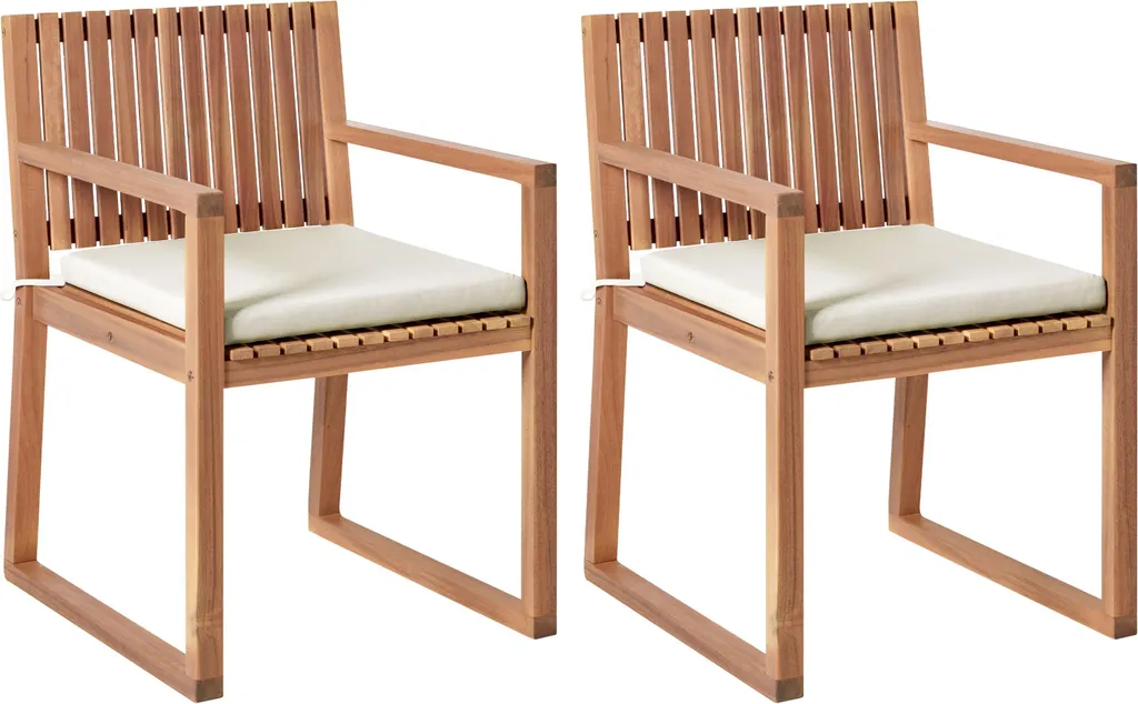 BELIANI Lot de 2 Chaises de Jardin en Bois d'Acacia Clair et Taupe