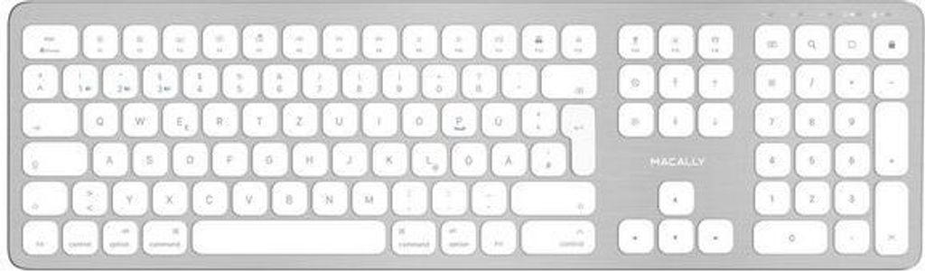 Macally BTWKEYMB-DE, erweiterte Quick-Switch Bluetooth Funk-Tastatur für Mac Neo, PC, iOS und Android, Ziffernblock, deutsches QWERTZ Layout mit U...