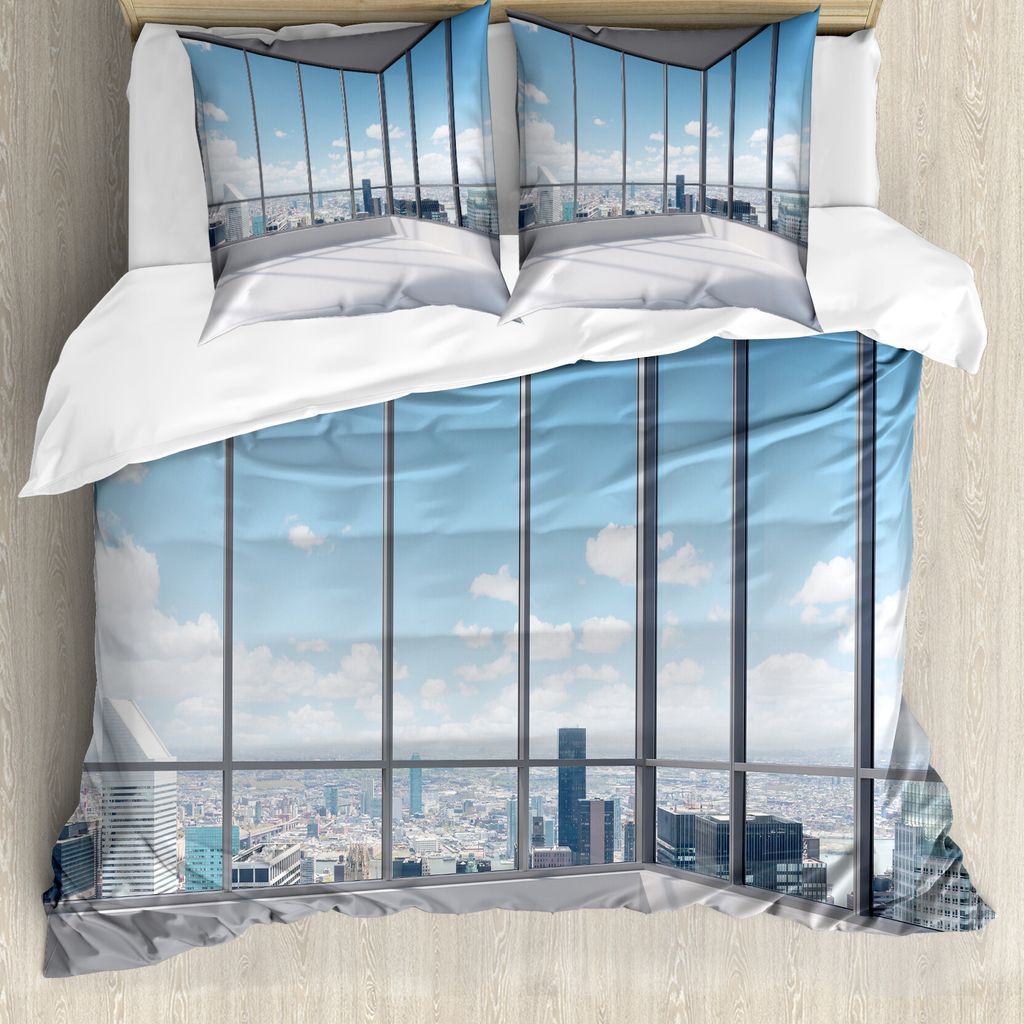 ABAKUHAUS Modern Bettbezug, Büro mit Sunny Sky, Milbensicher Allergiker geeignet mit Kissenbezügen, 200 cm x 200 cm - 80 x 80 cm, Sky Blue Grau u...