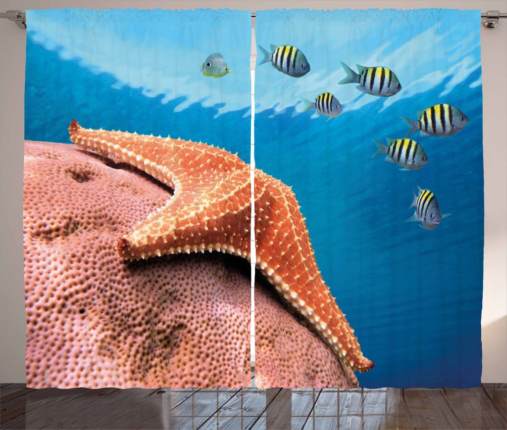 ABAKUHAUS Seestern Rustikaler Vorhang, Coral Sea Fishes, Wohnzimmer Universalband Gardinen mit Schlaufen und Haken, 280 x 245 cm, Mehrfarbig