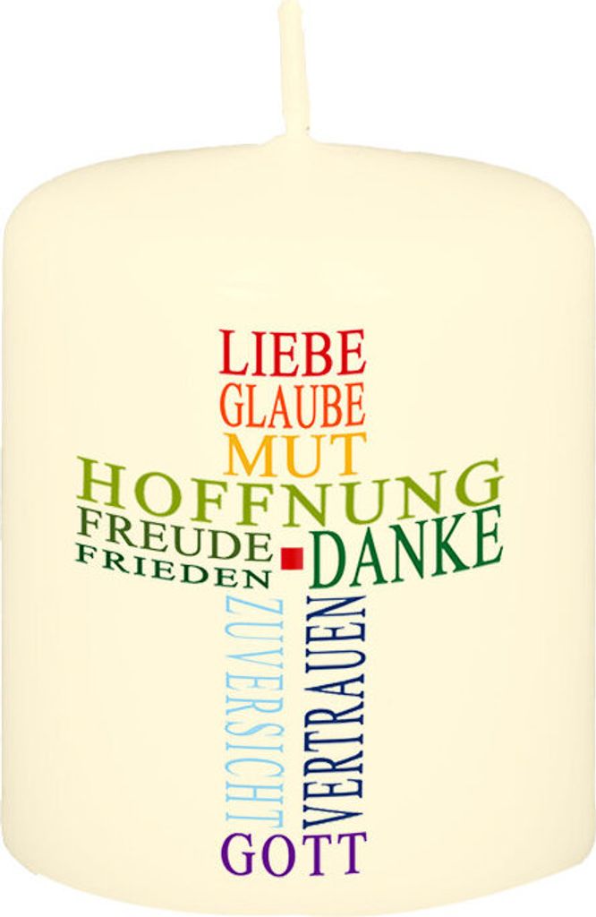 Hoffnungskerze "Liebe, Glaube, Mut" Elfenbein 60 x Ø 50 mm, 1 Stück