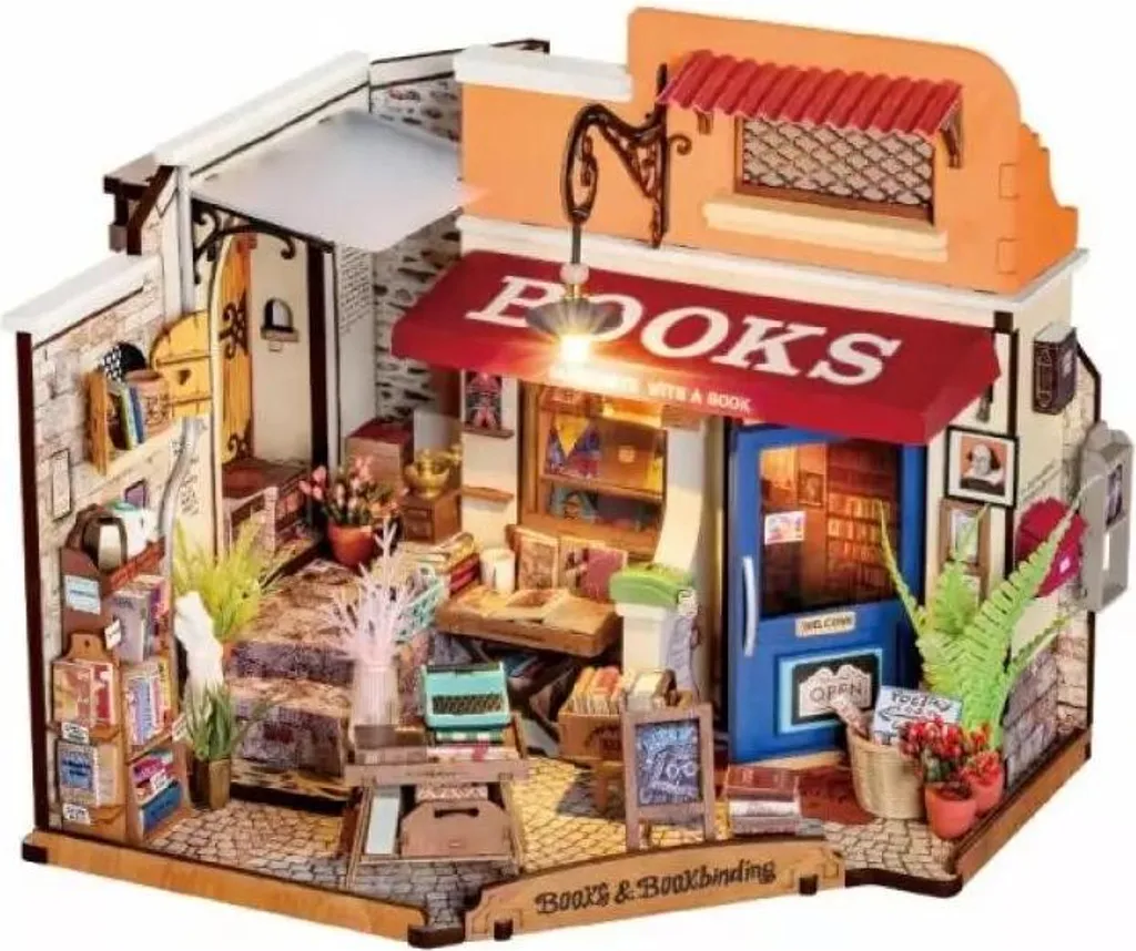Puzzle 3D Bois Corner Bookstore avec LED - Kit Maison Miniature