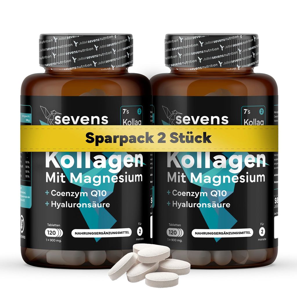 Pack 2x Kollagen Kapseln Hochdosiert – Premium Kollagen Hydrolysat Komplex mit Hyaluronsäure, Q10, Magnesium & Vitaminen A, C, D3, B12 + Zink ...