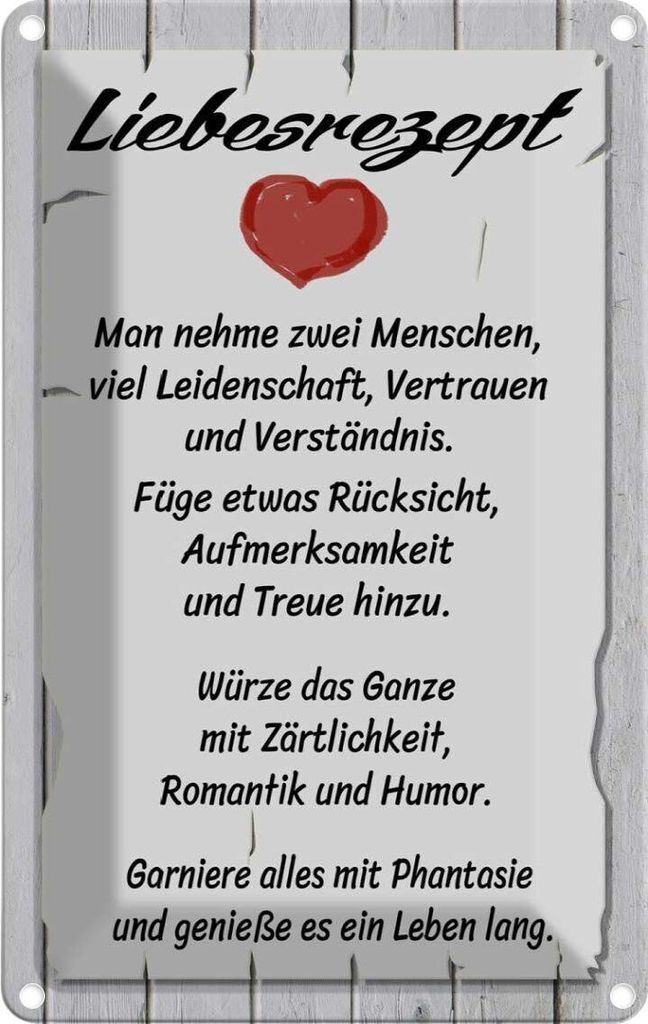 vianmo Blechschild 18x12 cm Liebesrezept nehme 2 Menschen Dekoration Liebe