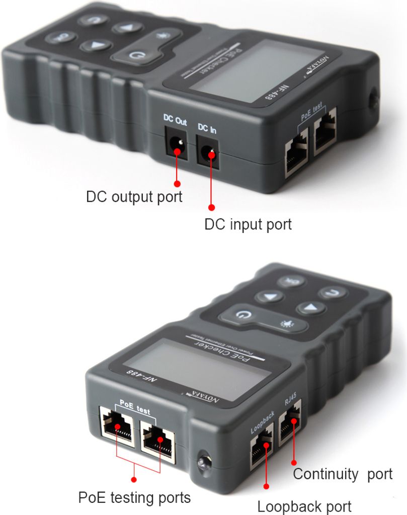 Mulcort PoE-Tester & Netzwerkkabeltester NF-488 – LCD, Mit PoE-Spannungsmessung, Durchgangsprüfung & Remote