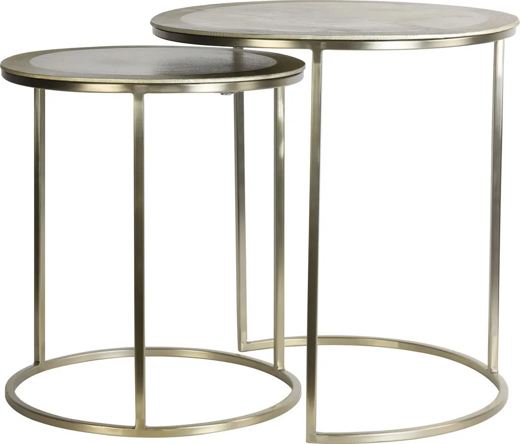 Table d'Appoint Ronde en Métal Doré - Lot de 2 Bouts de Canapé Chic