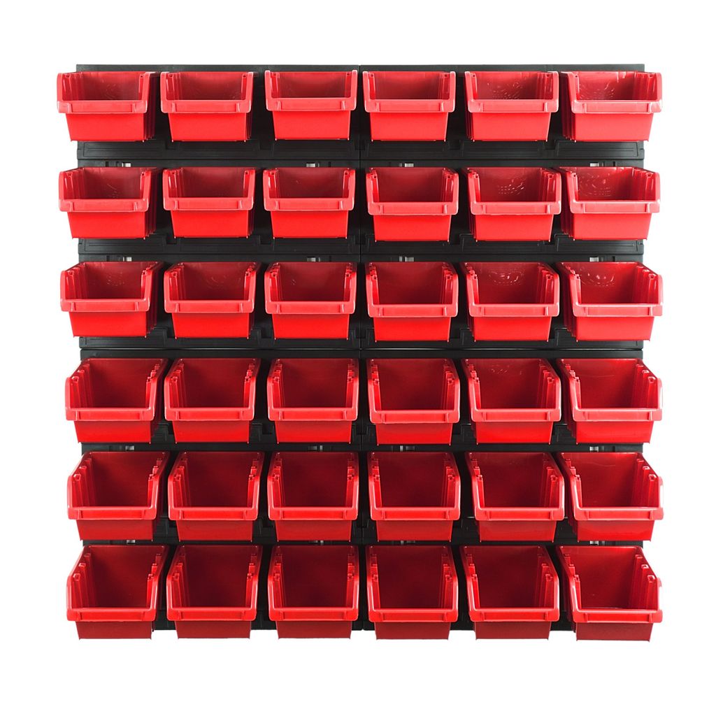 Valle Verde Gereedschapswandset, werkplaatswand, wandrek, gatenwand, wandorganizer, 30 stapelboxen, gereedschapsorganizer, voor werkplaats, garage, kunststof, 1728 x 780 mm, 102-delig