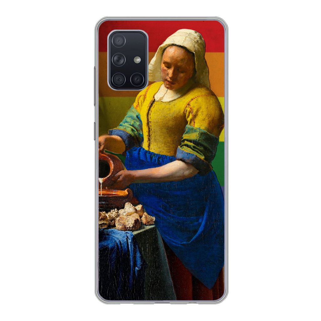 MuchoWow Handyhülle Schutzhülle Hülle für Samsung Galaxy A51 Milchmädchen - Stolz - Vermeer Silikon Softcase Handy Hülle - Schutzabdeckung