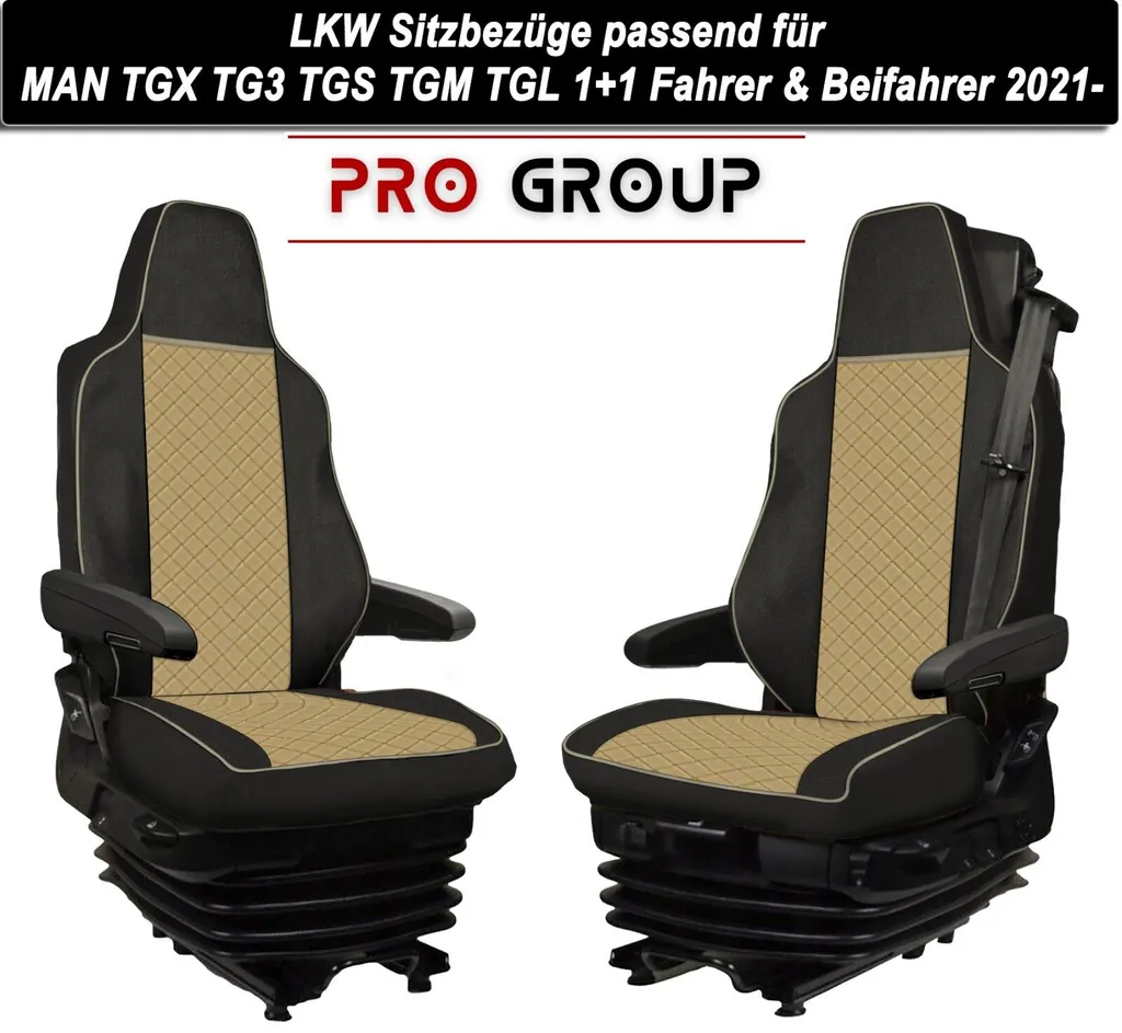 Coprisedili 1+1 Eco-Pelle Per MAN TGX TGS TGL dal 2015 Camion Nero