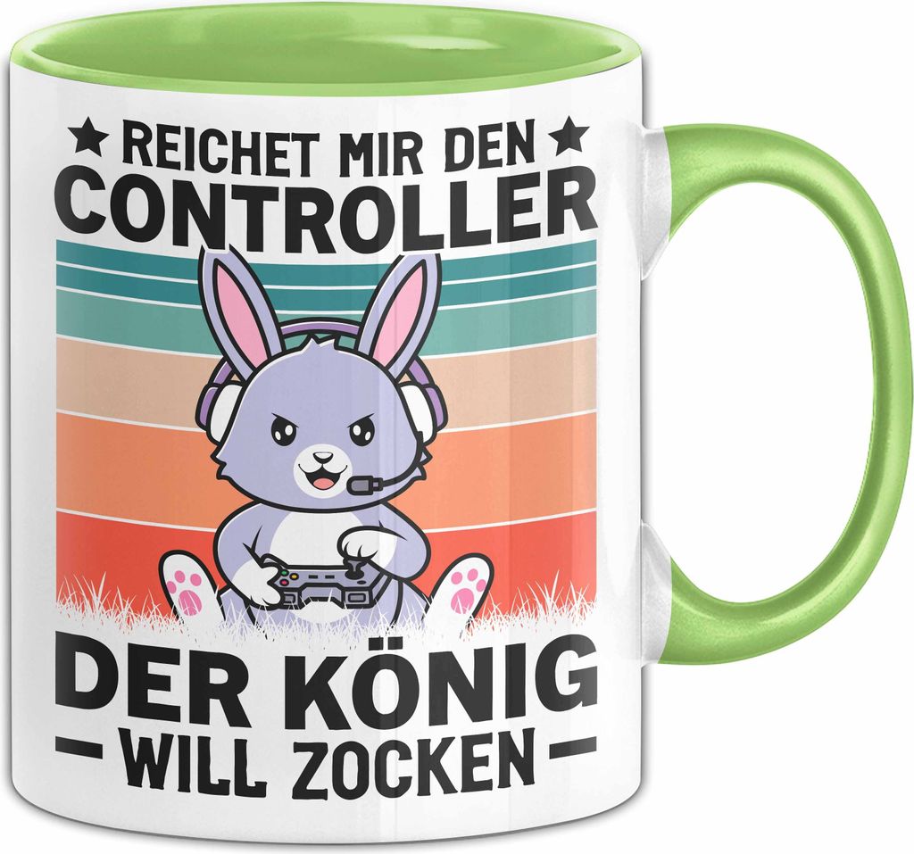 Gamer Tasse Geschenk Reichet Mir Den Controller Der König Will Zocken Gaming Becher Kaffee-Becher (Grün)