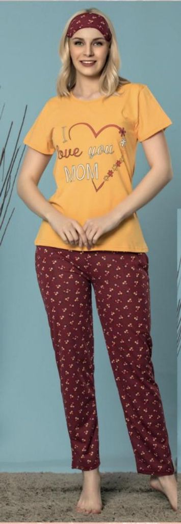Damen Pyjama Schlafanzug Gelb S Kurz 3-Teiler Set mit Augenband S-44