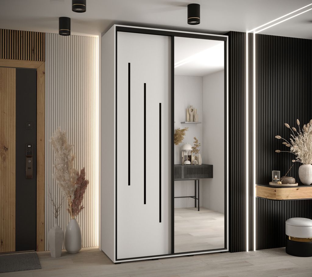 Kleiderschrank ASIRI 9 - 140/45 cm, weiß/schwarz