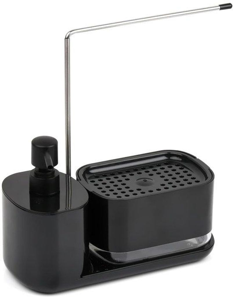 Schwarzes Küchenorganizer-Set mit Seifenabgabeeinheit und Schwammhalter