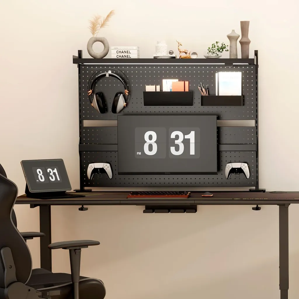 Bureau ergonomique LED anti-mal de dos avec double bras articulé écran