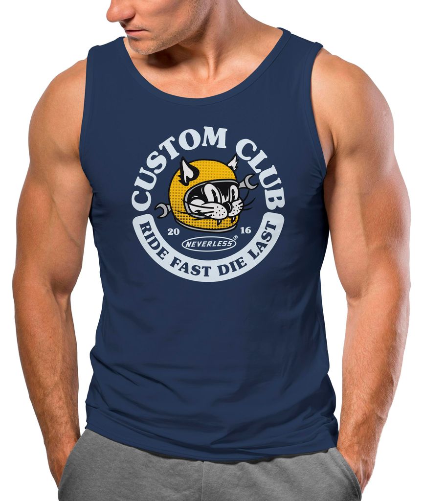 Herren Tank-Top Biker Motiv Racing Cat Schriftzug Ride Fast Die Last Fashion Streetstyle Muskelshirt Muscle Shirt Neverless navy 3XL