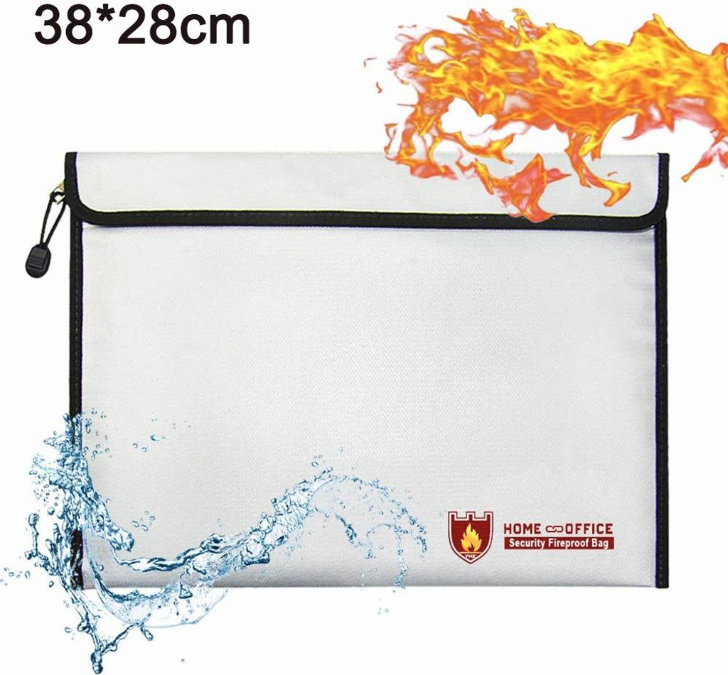 Feuerfeste Dokumententasche 38 x 28 cm, feuerfeste und wasserdichte Tasche, Schutzhülle, Behälter für A4-Dokumente, Reisepass, Bankunterlagen, G...