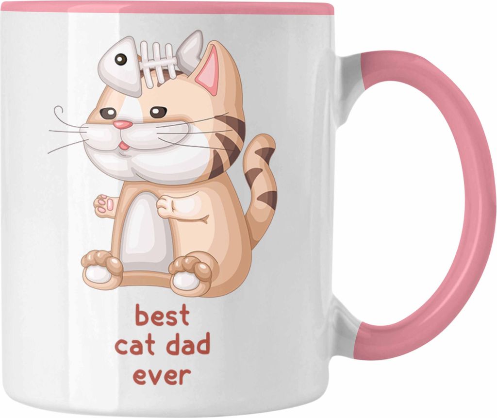 Trendation - Katze Tasse Geschenk Grafik für Katzenliebhaber Katzenmama Papa Best Cat Dad Ever Vatertag (Rosa)