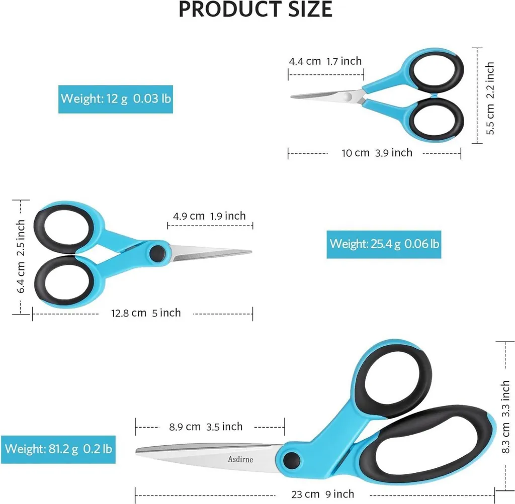 Ciseaux de couture pour coupe de précision kit de 3 ciseaux bleu et noir