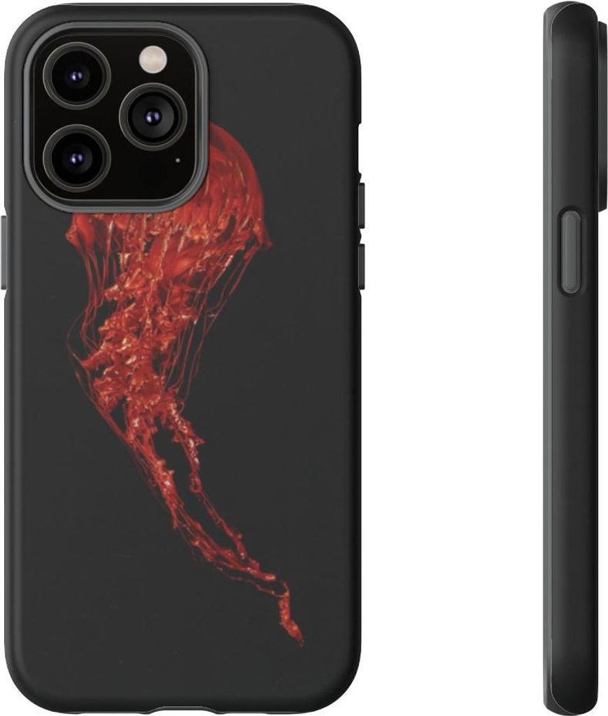 Rote Qualle auf schwarzem Hintergrund – Hülle Kompatibel mit iPhone 14 Pro Max