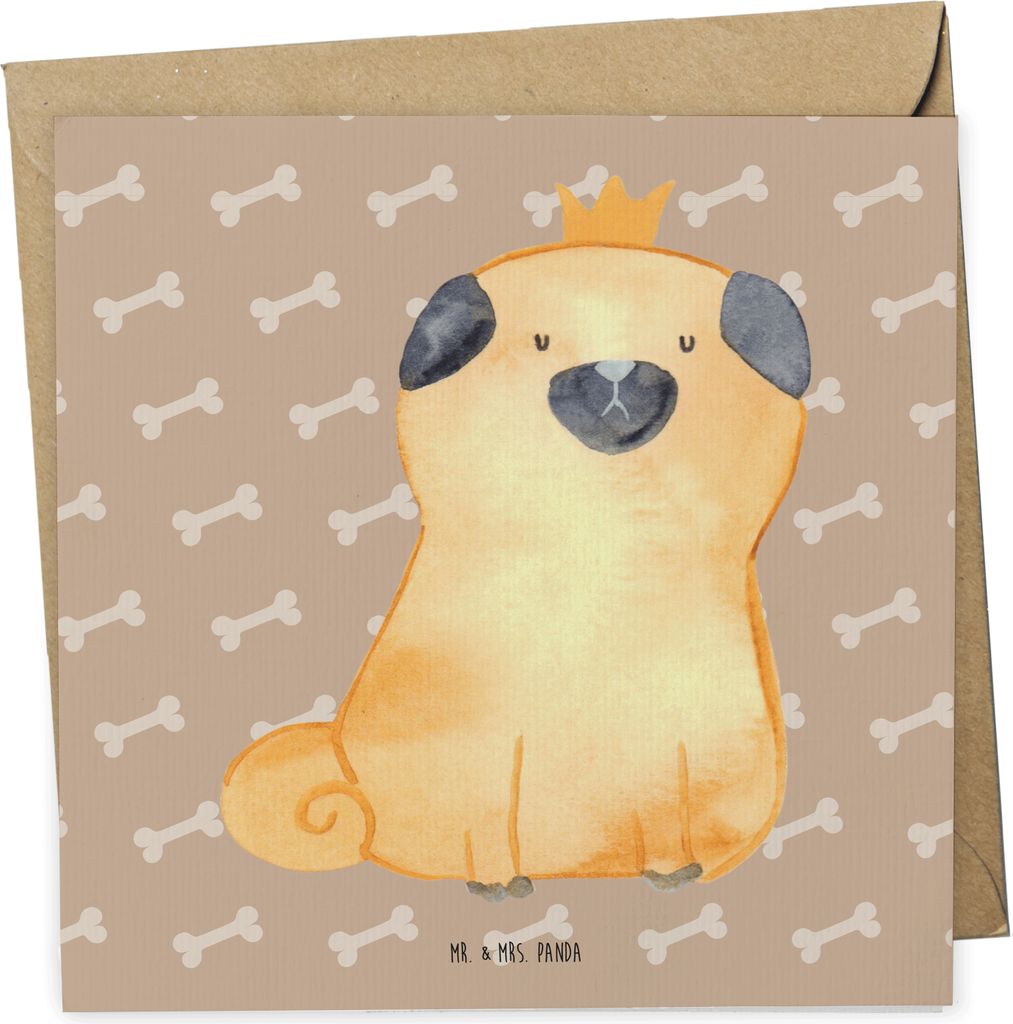 Mr. & Mrs. Panda Klappkarte Mops Krone - Hundeglück - Geschenk, anlasskarte, doppelkarte, faltkarte, Königlich, Sprüche, Hund, Grußkarte, Lusti...