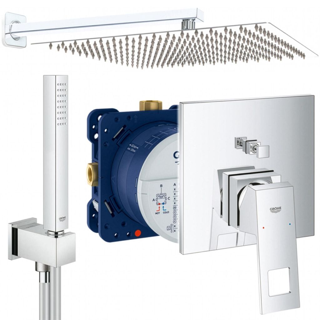 Grohe und Jowi Unterputz Duschsystem, mit Eurocube und Euphoria Cube, 360x360mm Kopfbrause