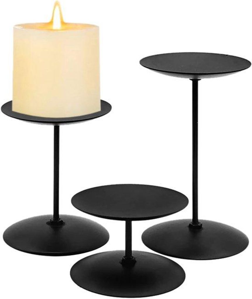 Famanu Adventskerzenhalter Set – Schwarzes Metalltablett mit Stabkerzenhaltern – Höhen 5/10/15 cm