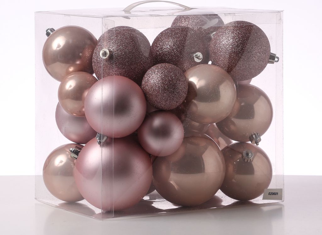 Christbaumkugel - Weihnachtsbaumkugel - bruchfest - glänzend matt glitzernd - puderrosa - 26er Set
