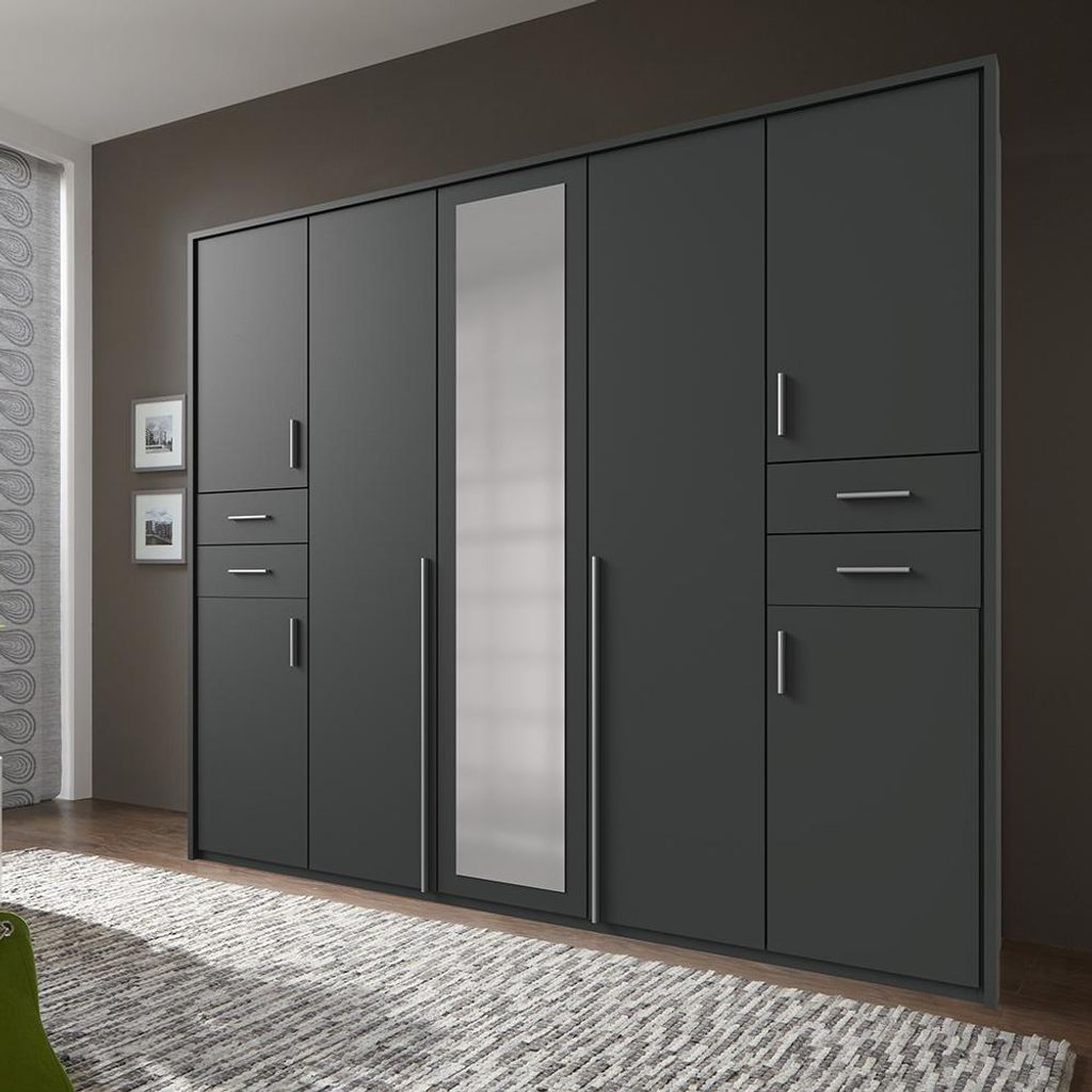 Schlafzimmer Kleiderschrank mit 228 cm Breite in graphit, 7 Türen & 4 Schubladen, inkl. Passepartoutrahmen - VENLO-43