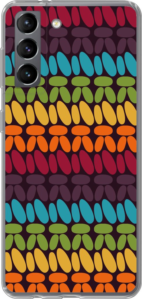 MuchoWow Handyhülle Schutzhülle Hülle für Telefoonhoesje Samsung Galaxy S21 Häkelmuster - Retro - Regenbogen Silikon Softcase Handy Hülle -...