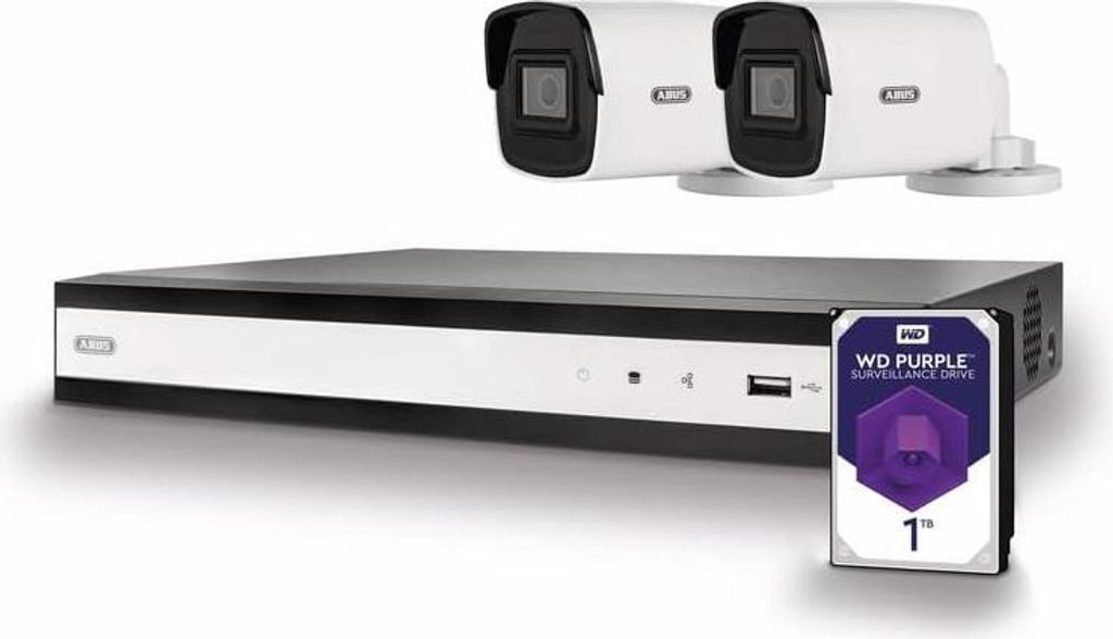 ABUS Performance Line Komplettset IP Digitaler 4-Kanal PoE Video-Rekorder Kameraüberwachungssystem 2x Mini Tube Kameras 1TB Festplatte TVVR36422T