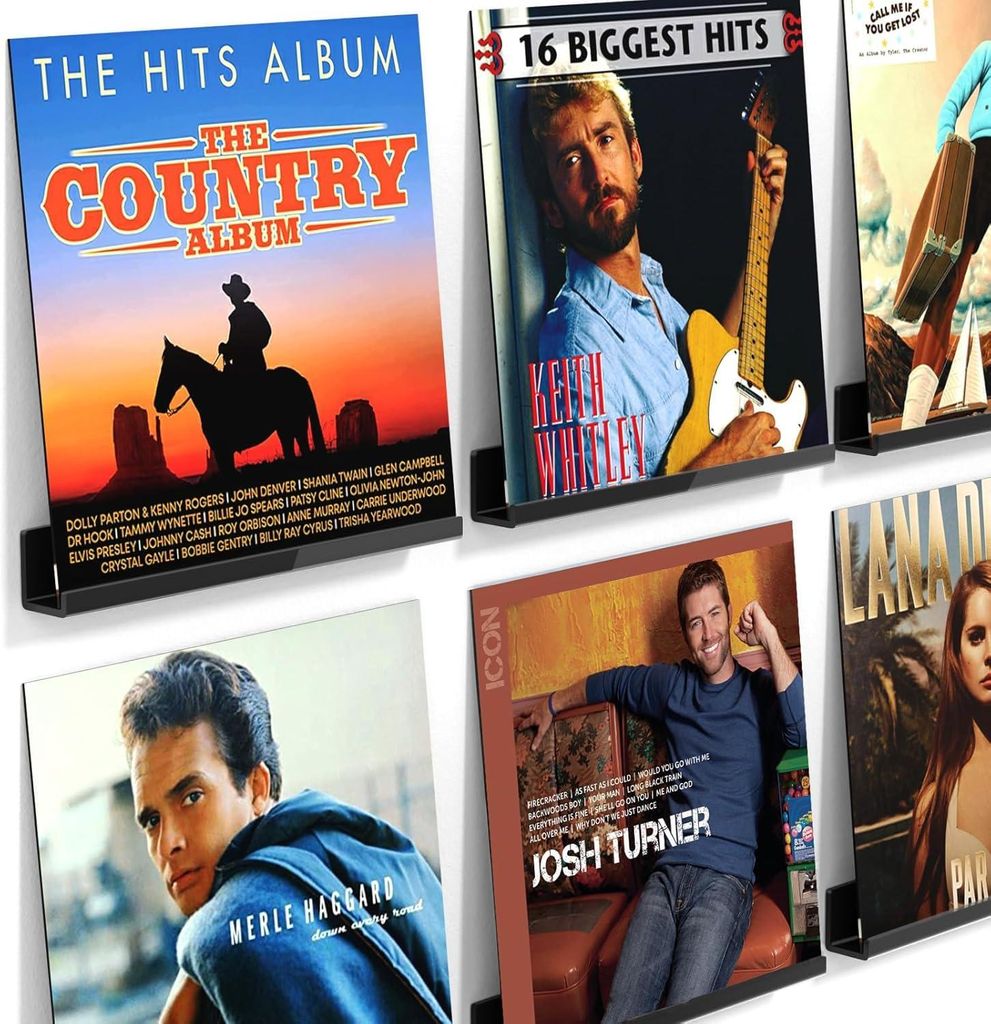 Wandhalterung für 6 Schallplatten und Fotos, 30,5 x 4,3 x 4,3 cm | Schwebendes Acryl-Schallplattenregal mit 13 Wandschrauben – Schwarz