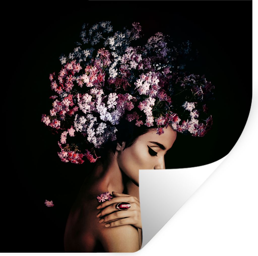 MuchoWow Wandtattoo Wandsticker Wandaufkleber Blossom - Frau - Rosa - Luxus 50x50 cm Selbstklebend und Repositionierbar - Selbstklebend - Fototap...