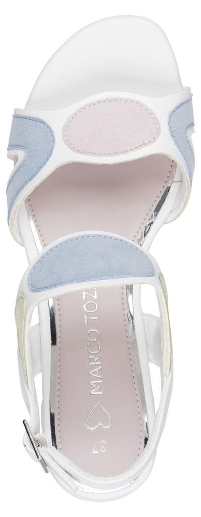 MARCO TOZZI Damen Sandale Blockabsatz Vegan Knöchelriemen Patches 2-28282-46, Größe:36 EU, Farbe:Weiß