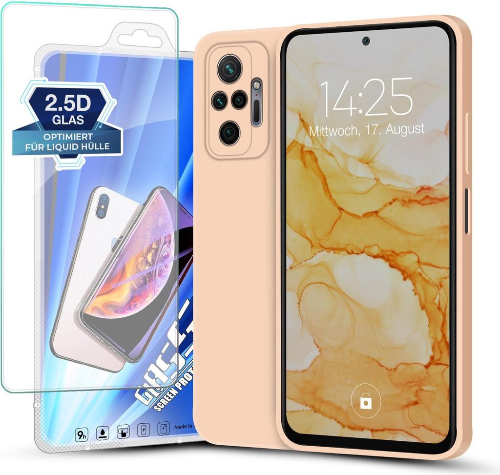 Hülle für Xiaomi Redmi Note 10 Pro mit 9H Displayglas Displayschutz Plus Case Cover Bumper Silikon Softgrip Schutzhülle Farbe: Rosa
