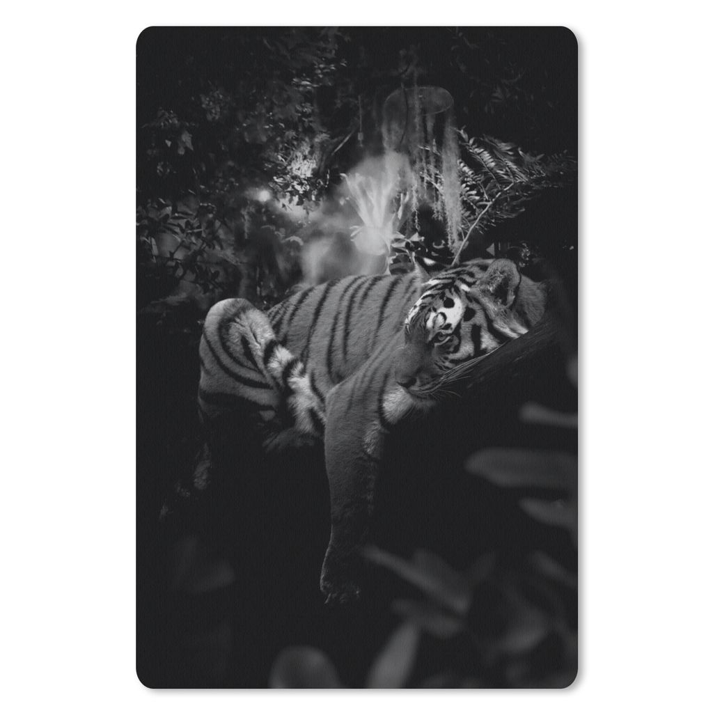 MuchoWow Mauspad Mousepad Kauernder Tiger im Dschungel - schwarz und weiß 18x27 cm - Mousepads - Maus Mat - Pad - Mausunterlage
