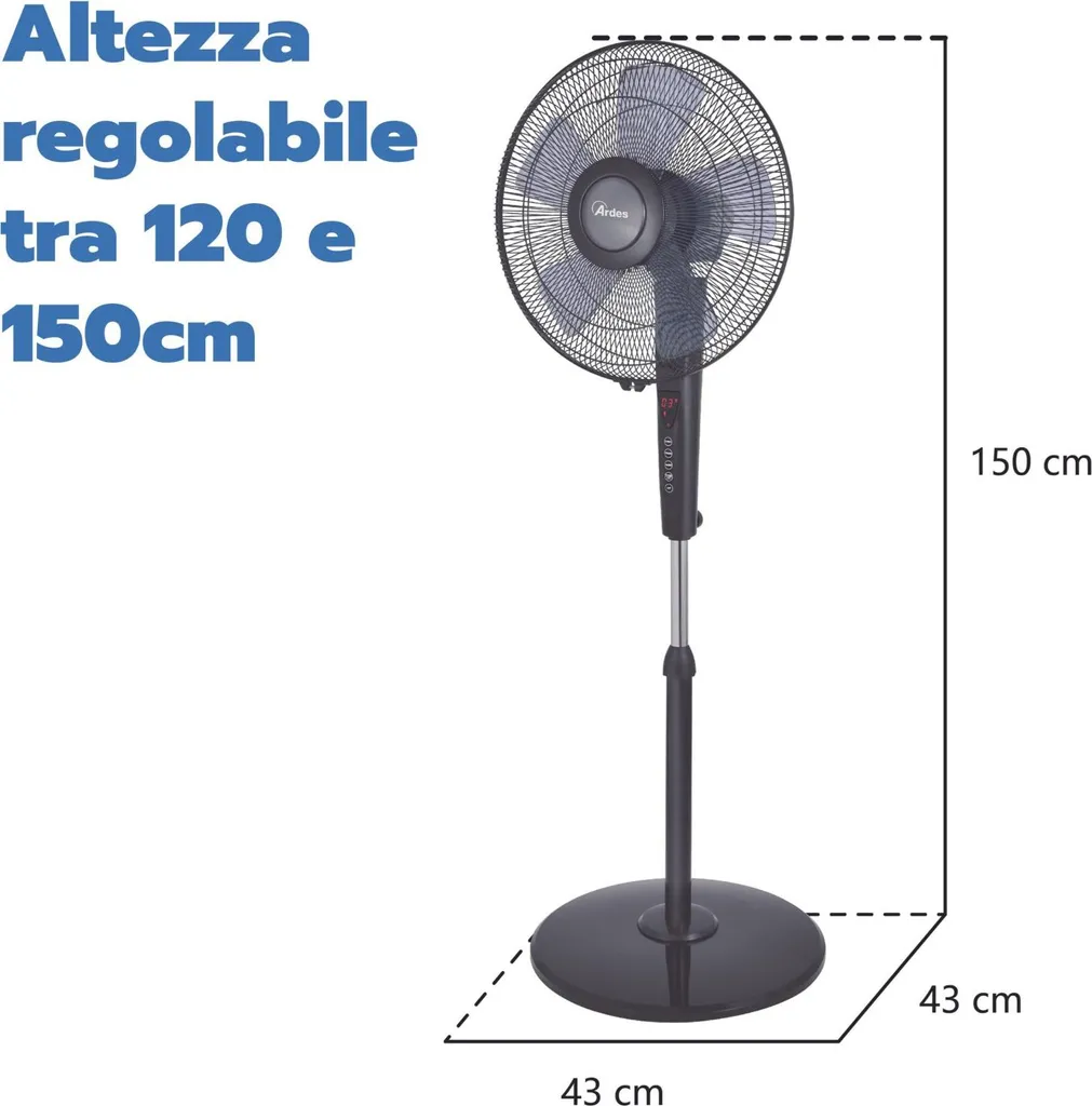 Ventilateur sur pied Ardes 40cm - 3 Vitesses, Minuterie, Télécommande