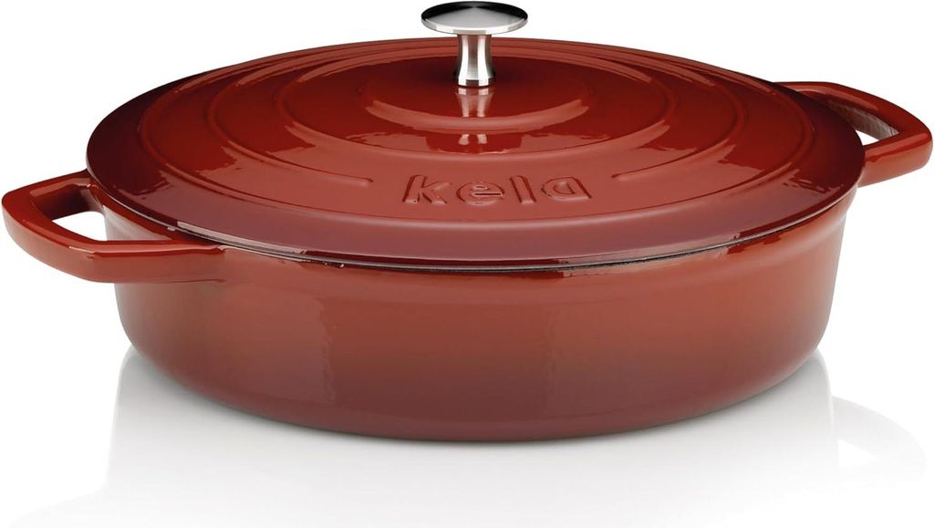 Kela Bräter 28 cm rund 3,2 Liter rot beige Calido Gusseisen 11938 flach