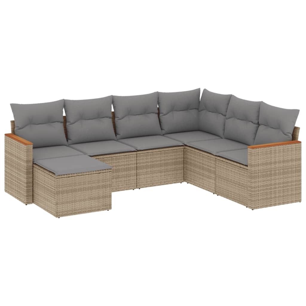 vidaXL 7-tlg. Garten-Sofagarnitur mit Kissen Beige Poly Produktbild 