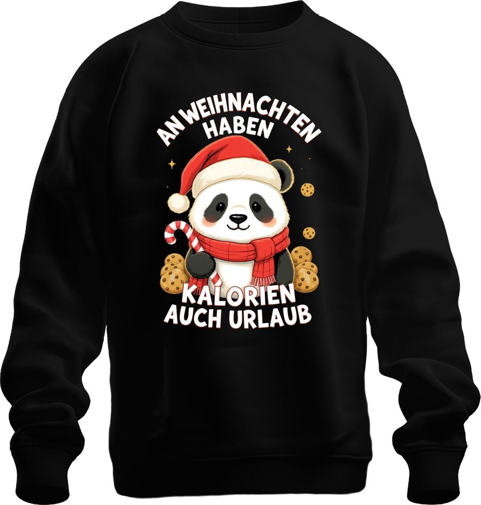 Weihnachten Panda Kekse Zuckerstange Kalorien Urlaub süß Uni Sweatshirt Pullover, Schwarz, XL