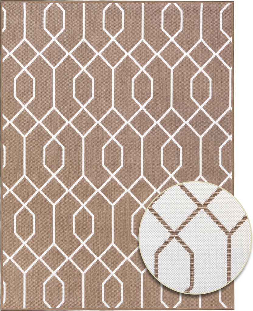 Primaflor Indoor- & Outdoorteppich REVERSO Geo Braun 120x160cm - Wetterfester Wendeteppich - Flachgewebte Lounge Teppich für Balkon & Terrasse